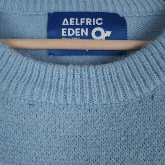 Aelfric Eden Sweater Mens Large Sky Blue Murder Goose Knit Crewneck Pullover - Picture 4 of 16